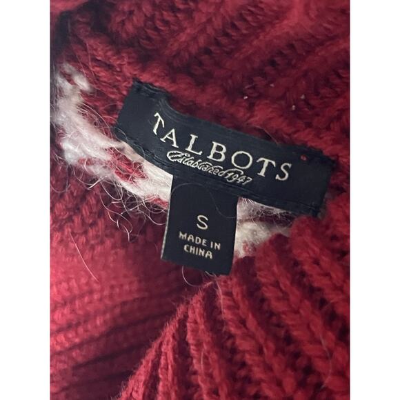 Talbots Fair Isle Turtleneck Sweater Womens Small Red Pullover Chunky Knit - Picture 10 of 12